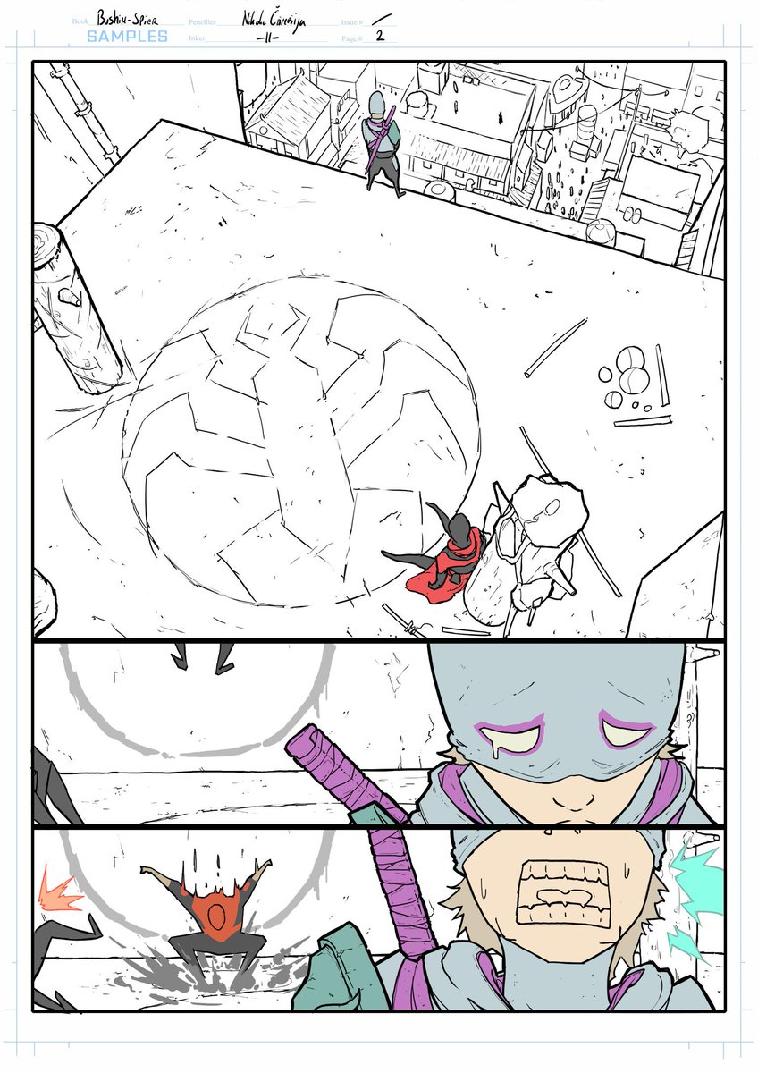 It's been some time since I've done them but here my Way of the spider sample pages. Still a lot of work to do but I'm really happy with some of the panels. 

(1/2) 