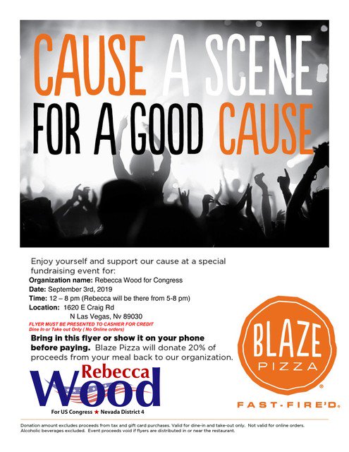 RebeccaWoodNV's tweet photo. Today is the day! Join us at Blaze Pizza to show your support and meet Rebecca while you’re there! See flyer for more info. #RebeccaWood2020 #ForTheCitizens #NV04 https://t.co/uvUdfZA3u9