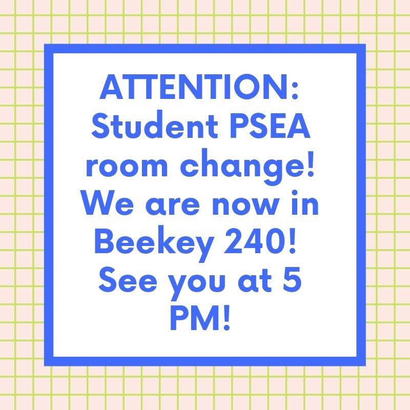 kuspsea's tweet image. Attention fellow PSEA members!  There is a room change for our meeting tonight at 5 PM.  We will now be meeting in Beekey 240!  Can’t wait to see you there!