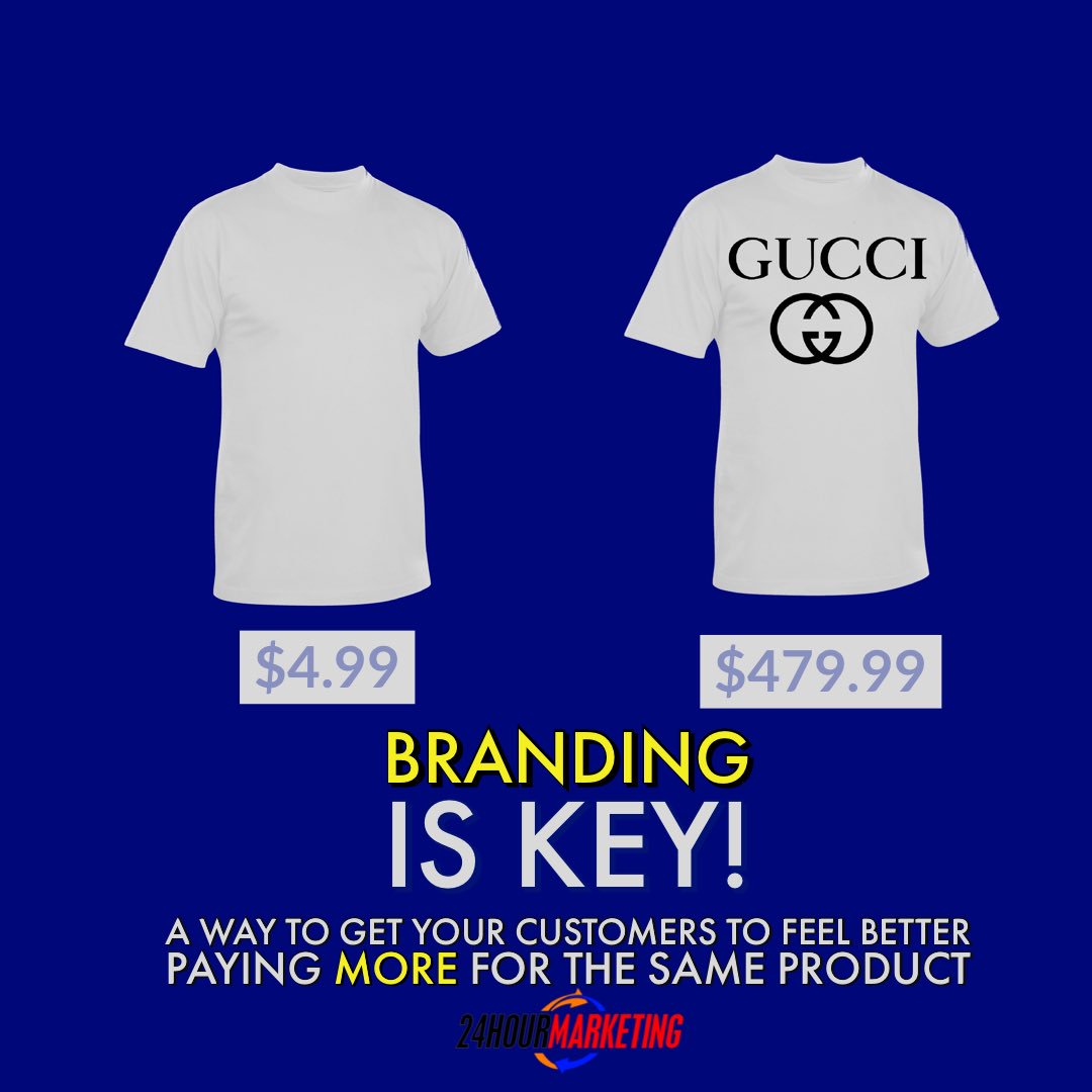 24HRMarketing's tweet photo. With branding a product, the value of it increases more than the same exact product that has no branding. Have you bought something just for the brand? #24HRM #LIV24 #LetsBuild #Brand #Branding #Perception #Products https://t.co/k30vESrNNe