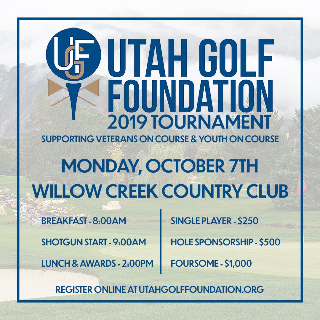 UtahGolf_Fdn's tweet photo. The 2019 Utah Golf Foundation Tournament supporting #VeteransonCourse and @yocgolf UT @WCCCGolfShop is in ONE MONTH! ⛳️
Have you registered yet?
Sign up today here: https://t.co/FhNMWBxvO2 #Utahgolf https://t.co/d2V3K26Xxv