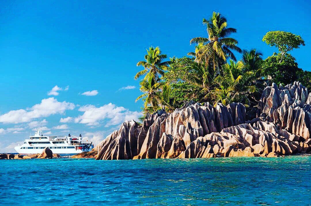 Only Beyond Cruises on a small ship cruise can get you this close to shore #smallship #cruise #travel #travelbysea #yacht #Seychelles