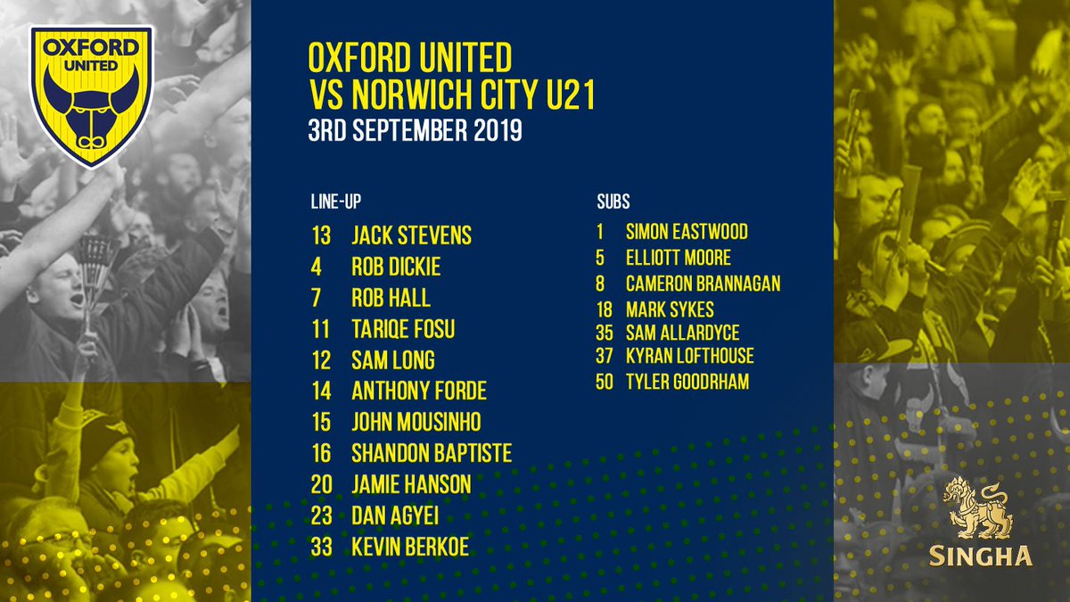 Your #OUFC side to take on <a href="/NorwichCityAcad/">Norwich City Academy</a> in this evening's @LeasingcomTrphy group game looks like this...