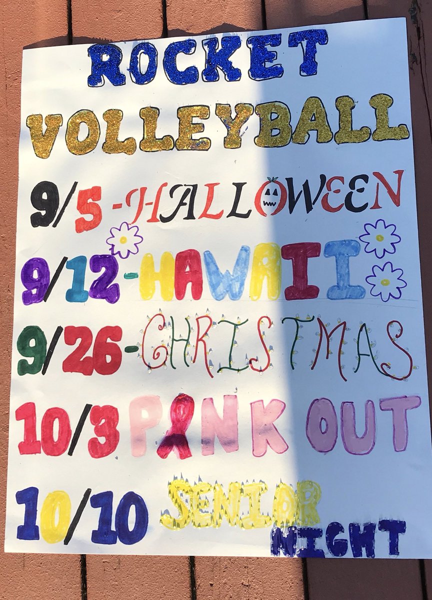 Here’s the themes for home games the rest of this season! 

Come out and support the lady rockets Thursday as we host Norton for our Halloween game 👻 🎃 🍭