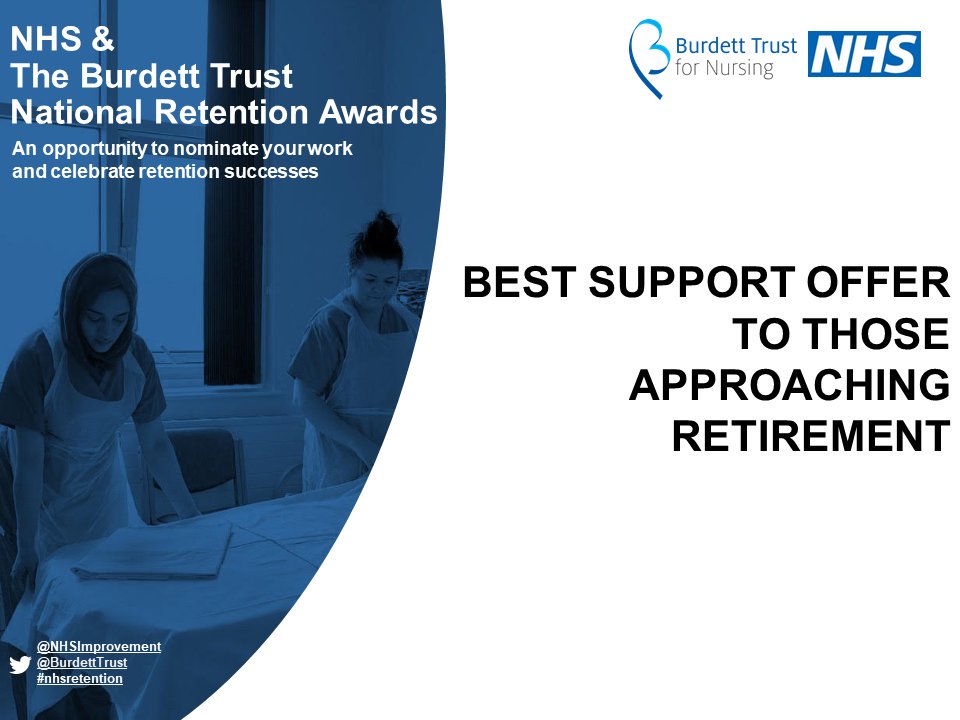 AbigailHowarth's tweet photo. Does your #NHS trust offer exceptional support to #nurses approaching #retirement? Why not nominate them for a National Retention Award at https://t.co/xadW2VstFX and help us celebrate #NHSRetention achievements throughout England. https://t.co/VKFGeCnDZI