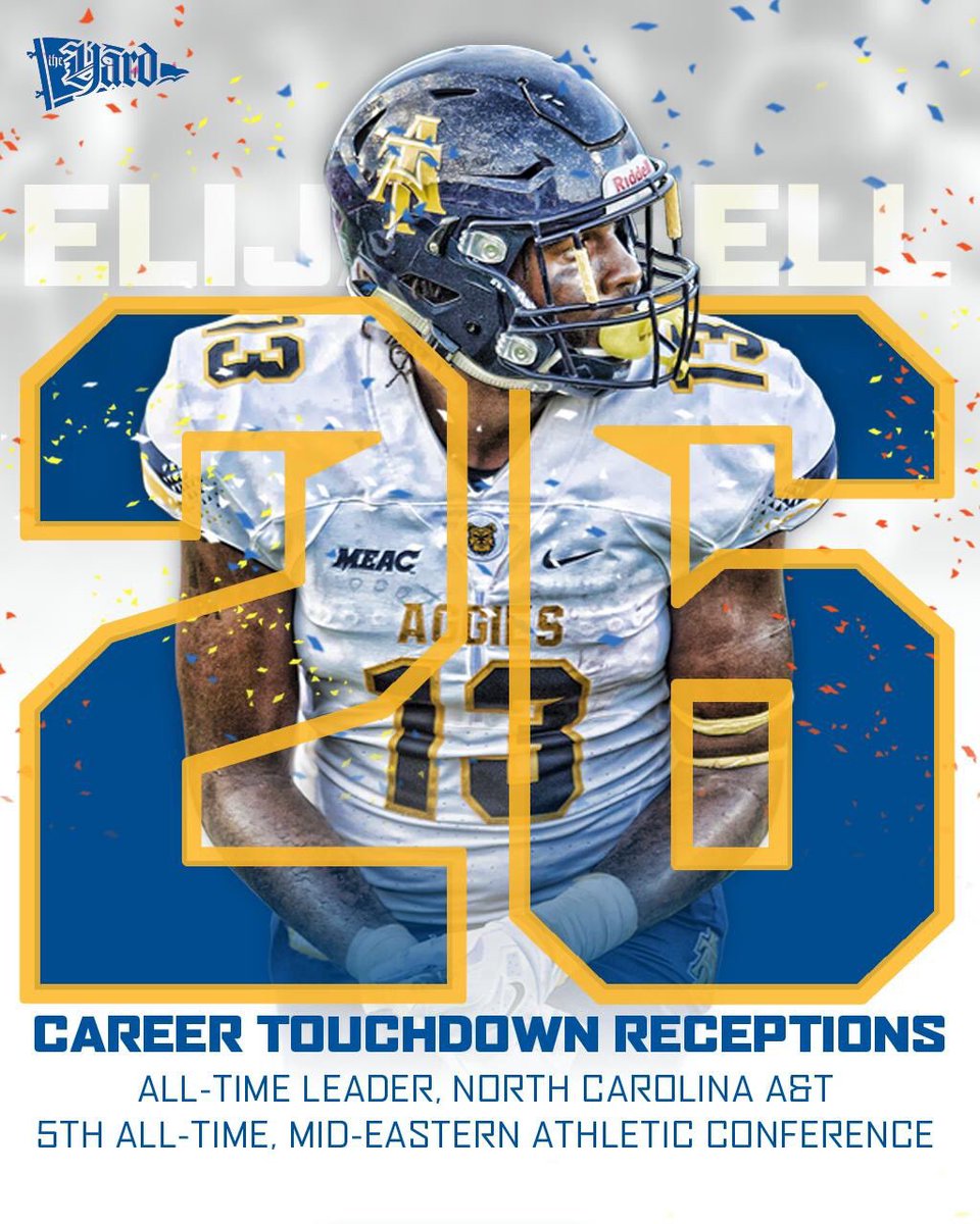 PylesElite's tweet photo. The recognition goes far and wide for one of the hardest working men in the room. @EBELL_TheGOAT is the official touchdown reception leader at a HBCU power house NC A&amp;T! #OnlyTheBeginning 🐶🍽  @seniorbowl https://t.co/1pTBlP4JZl