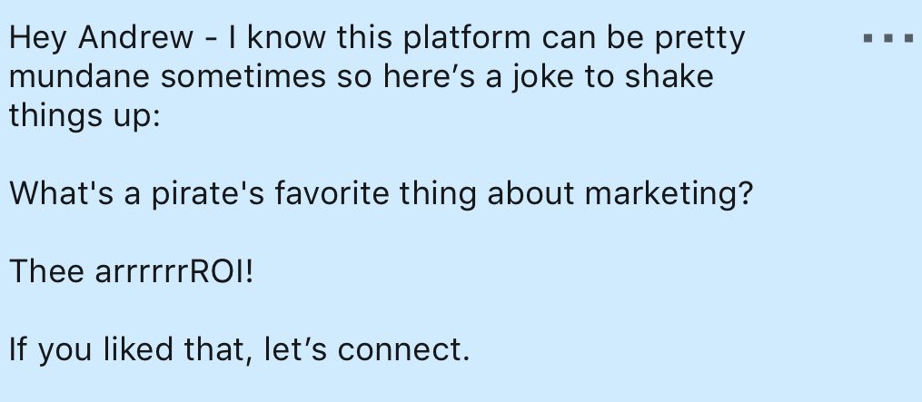 Andrew Fein 📸👨🏻🦰 (@andrewgfein) on Twitter photo This is a <a href="/StateOfLinkedIn/">The State of LinkedIn</a> kind of inmail. <a href="/Adam_Karpiak/">Adam Karpiak</a> have any witty comebacks for me to use? This is a <a href="/StateOfLinkedIn/">The State of LinkedIn</a> kind of inmail. <a href="/Adam_Karpiak/">Adam Karpiak</a> have any witty comebacks for me to use?