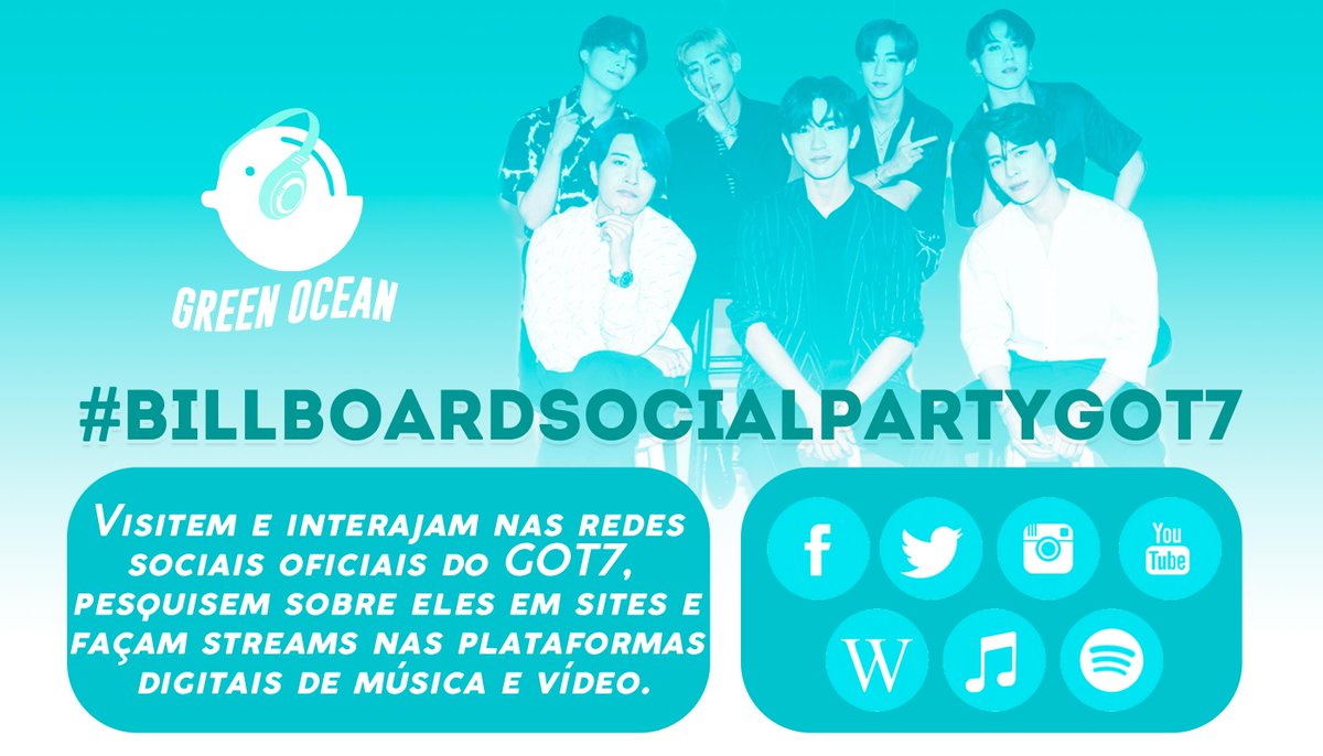 GreenOceanBR's tweet photo. 🐦 Sábado ás 7:30 da noite estaremos com o projeto para ajudarmos o Got7  na Social Billboard contamos com vcs 😉

🐣O projeto consiste em fazermos stream pesquisas comentários e curtidas enquanto socializamos e levantamos a tag: #/BillboardSocialPartyGot7

#GOT7 @GOT7Official https://t.co/P4O6wjsYHv