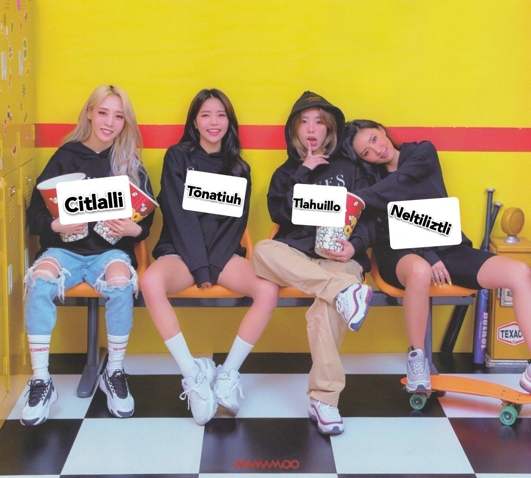 moonsunwheesamx's tweet photo. Mamamoo con nombres en Nahuatl jajaja
Perdon no puede evitarlo.
#Mamamoo #Queendom #Solar #WHEEIN #HwaSa #MoonByul https://t.co/RTzSNAHRzs