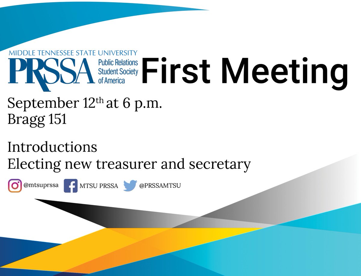 Just one week until our first meeting of the semester! Come to BRAGG 151 and see what we've planned for you! Hope to see you there. #prssa #Mtsu