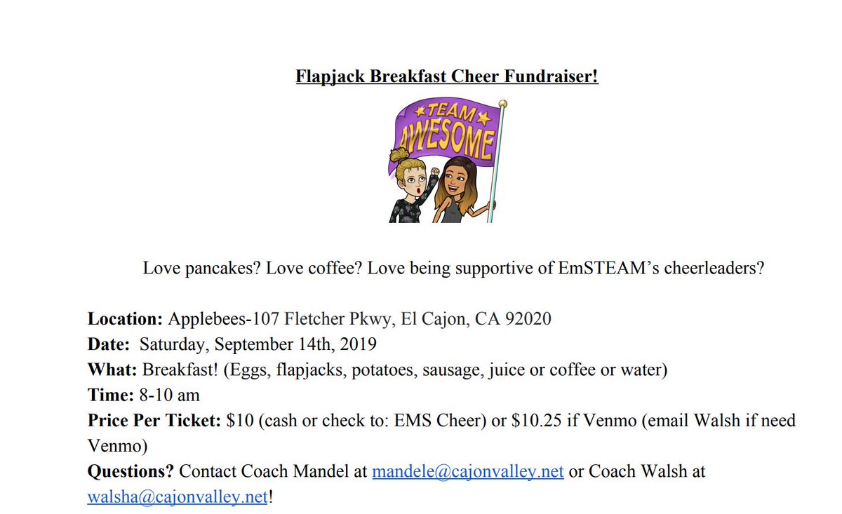 walshra4's tweet photo. Want to help support EmSTEAM cheer? See information below!!! Message me if you have any questions! #EMSCHEER #GainingEmSTEAM @EmSTEAMCVUSD @CajonValleyUSD https://t.co/z3VwznnWbM