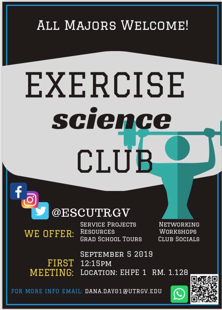 escedinburg's tweet photo. Don’t forget to come join us at our first meeting of the fall semester this Thursday! Learn more about the club and become a member! Can’t wait to see you all there😊#exercisescienceclub #chapter2 https://t.co/IUPJnKMEFm