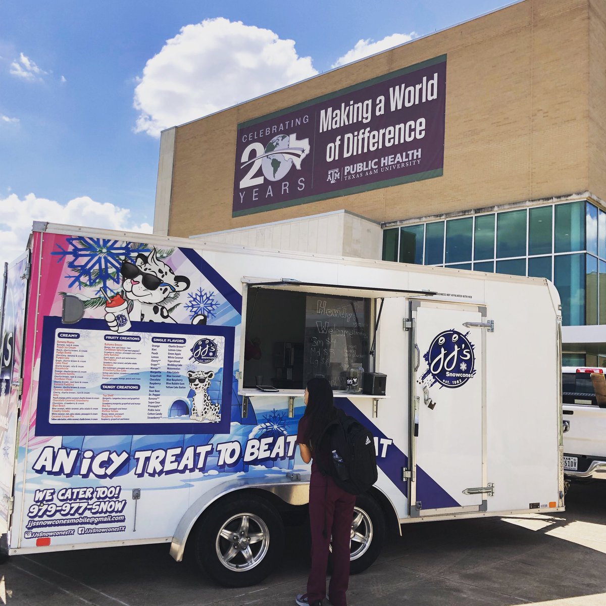 JJ’s Snowcones (@jjssnowconestx) on Twitter photo we are on campus today!! helping School of Public Health raise money for Health for All!
stop by until 4:30!
(corner of University and Adriance Lab Rd)
#profitshare #healthforall #texasamuniversity #tamuschoolpublichealth #fundraiser #shaveice #jjssnowcones <a href="/TAMU/">Texas A&M University</a> we are on campus today!! helping School of Public Health raise money for Health for All!
stop by until 4:30!
(corner of University and Adriance Lab Rd)
#profitshare #healthforall #texasamuniversity #tamuschoolpublichealth #fundraiser #shaveice #jjssnowcones <a href="/TAMU/">Texas A&M University</a>