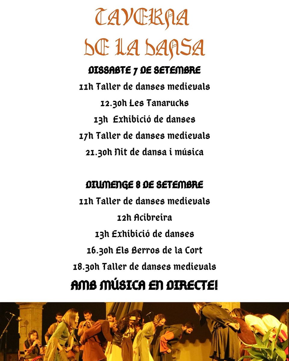 esbartcastello's tweet photo. ⚔️ S'acosta el Terra de Trobadors d'aquest any i nosaltres ja ho tenim tot gairebé apunt! ⚔️
.
Ens vols venir a visitar? 🍻
 .
📍Taverna de la Dansa. Pati Palau dels Comtes

Aquí teniu tota la programació per passar-ho d'alló més bé!

#castellodempuries #tdt2019 #tavernadeladansa https://t.co/SGFC14JvY2