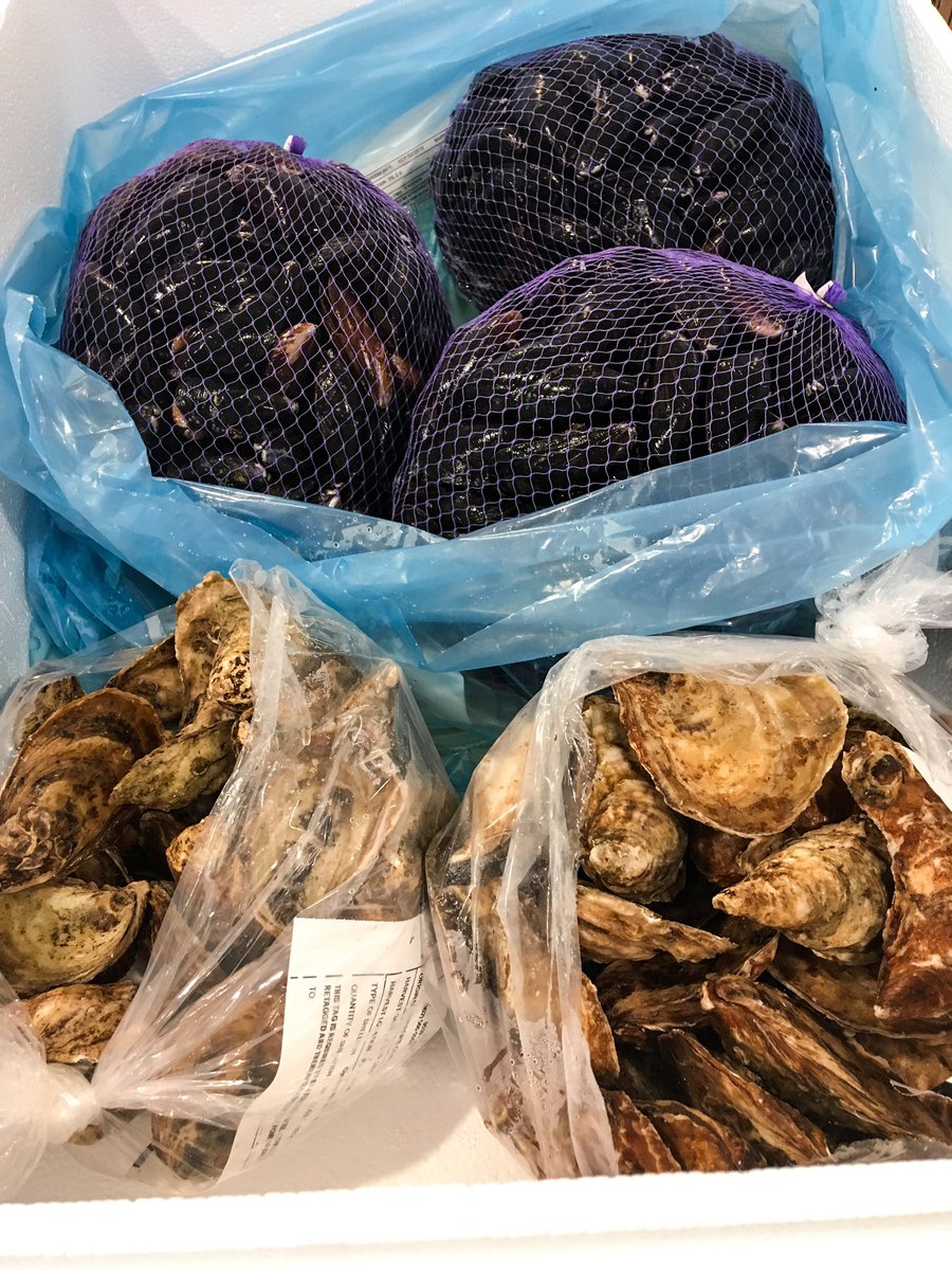 It has been a busy day for fresh fish deliveries at the market. We have just received an order of beautiful PEI mussels and oysters. Wow! They look amazing! The oysters are $2 a piece; the mussels $4 a lb. Come on down, we’re until 6. #freshshellfish #freshmussels #PEImussels