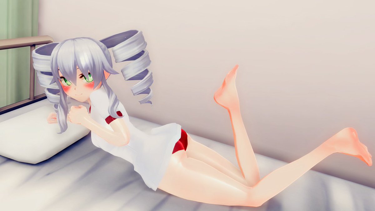 Excahm's tweet photo. Uni, but on PE uniform, waiting for you anon-kun.

Shes not feeling good, but... Looks good???

#cm3d2 #Neptunia https://t.co/QhN9xHe21t
