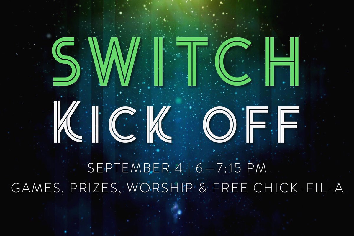 switchmemphis's tweet photo. Don’t miss our SWITCH Kick-Off tomorrow night as we reveal a new theme for the year. Come enjoy worship, games and FREE Chick-Fil-A along with a brand new SWITCH wake up video. You won’t want to miss this night! https://t.co/3LLNu3vJny