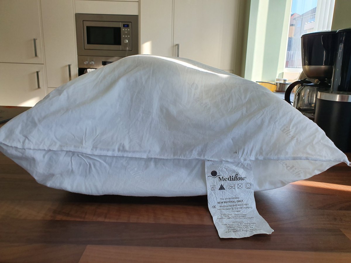 Davidtassart's tweet photo. @MediflowPillow great pillow until you've had it 6 months and it goes flat, meaning you add more water. Following manufacturers instructions and washing it to try and gain volume back, it ended up like this picture. Only to be told to told to hand wash the new one I had to buy! https://t.co/DZPkSrCmq5