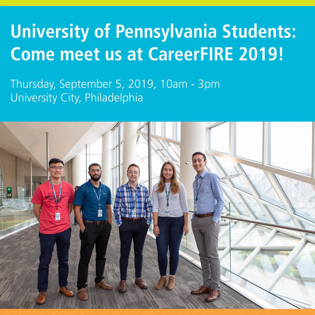 AmtrakStudents's tweet photo. Calling all @Penn students, come meet us at CareerFIRE 2019, the Career fair focused on finance, insurance and real estate, this Thursday! https://t.co/s232VbtrJv https://t.co/FwlVKn5PM5