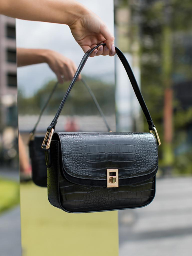 Black Croc Shoulder Bag