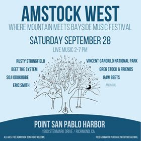 PSPHarbor's tweet photo. Announcing Amstock West Music Festival on Saturday 9/28 at beautiful Point San Pablo Harbor. Bring the family to this fun, grassroots music party for all ages. https://t.co/BmhRlXJtth #beetthesystem #pspharbor #amstockwest https://t.co/uN002ItoB1
