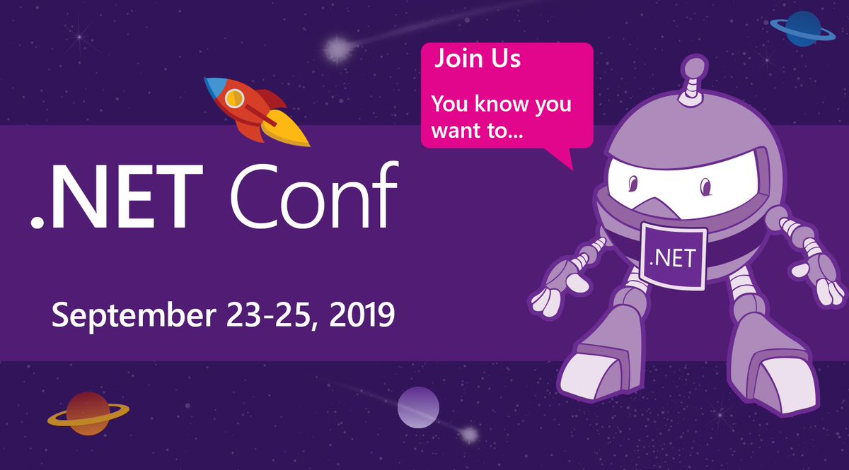 dotnet's tweet image. #dotNETConf is coming to a town near you...

We&apos;re not only streaming live, but we&apos;re partnering with organizers around the globe to bring you 160+ local in-person events as well. 

Join the live stream, attend a local event, OR BOTH! We&apos;d &amp;lt;3 to have you.
msft.social/vgK4Tz