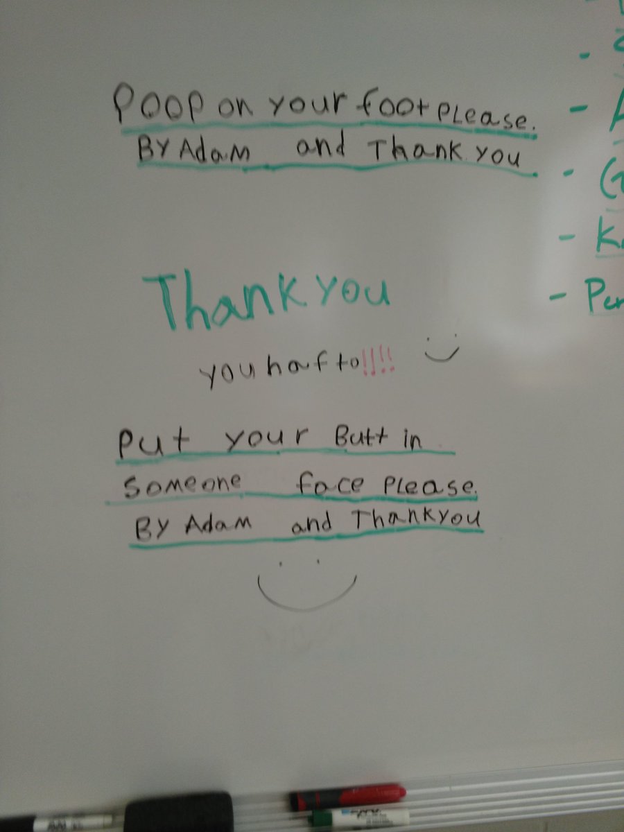 MSUM_Neurobio's tweet photo. Give an kid a blank white board canvas and hope for art but expect scatalogical humor. #AtLeastTheySaidThankYou https://t.co/yrQsTlIv5o