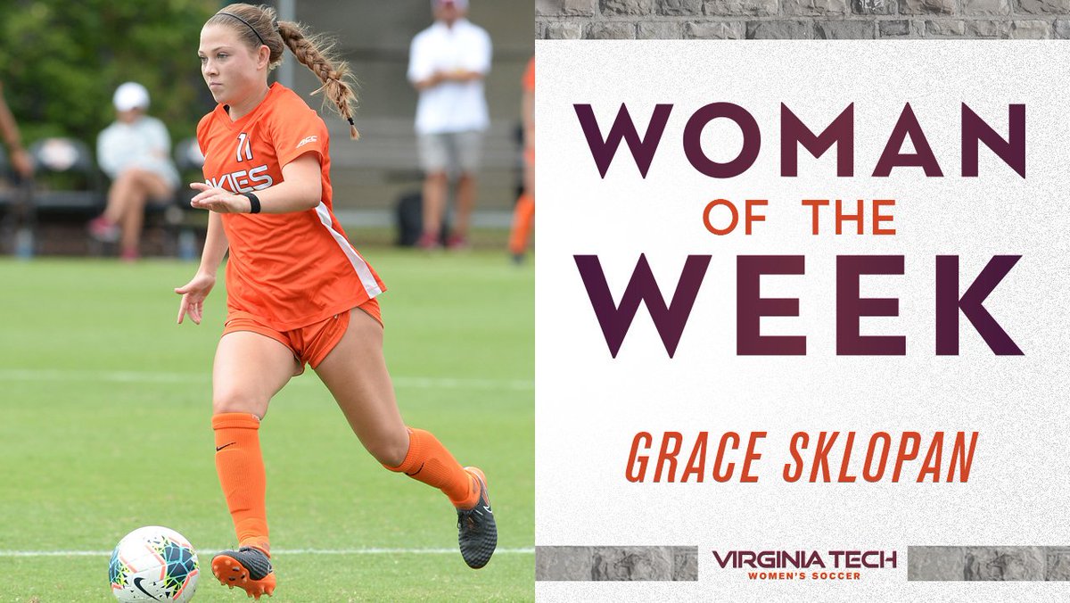 HokiesWSoccer's tweet image. This week's honoree is @GraceSklopan, who did a lot of thankless work in Tech's two wins over the weekend - disruptive on the defensive half and helped initiate the team's offensive attack.

 #Hokies🦃⚽️ | #FinishonE⛽️