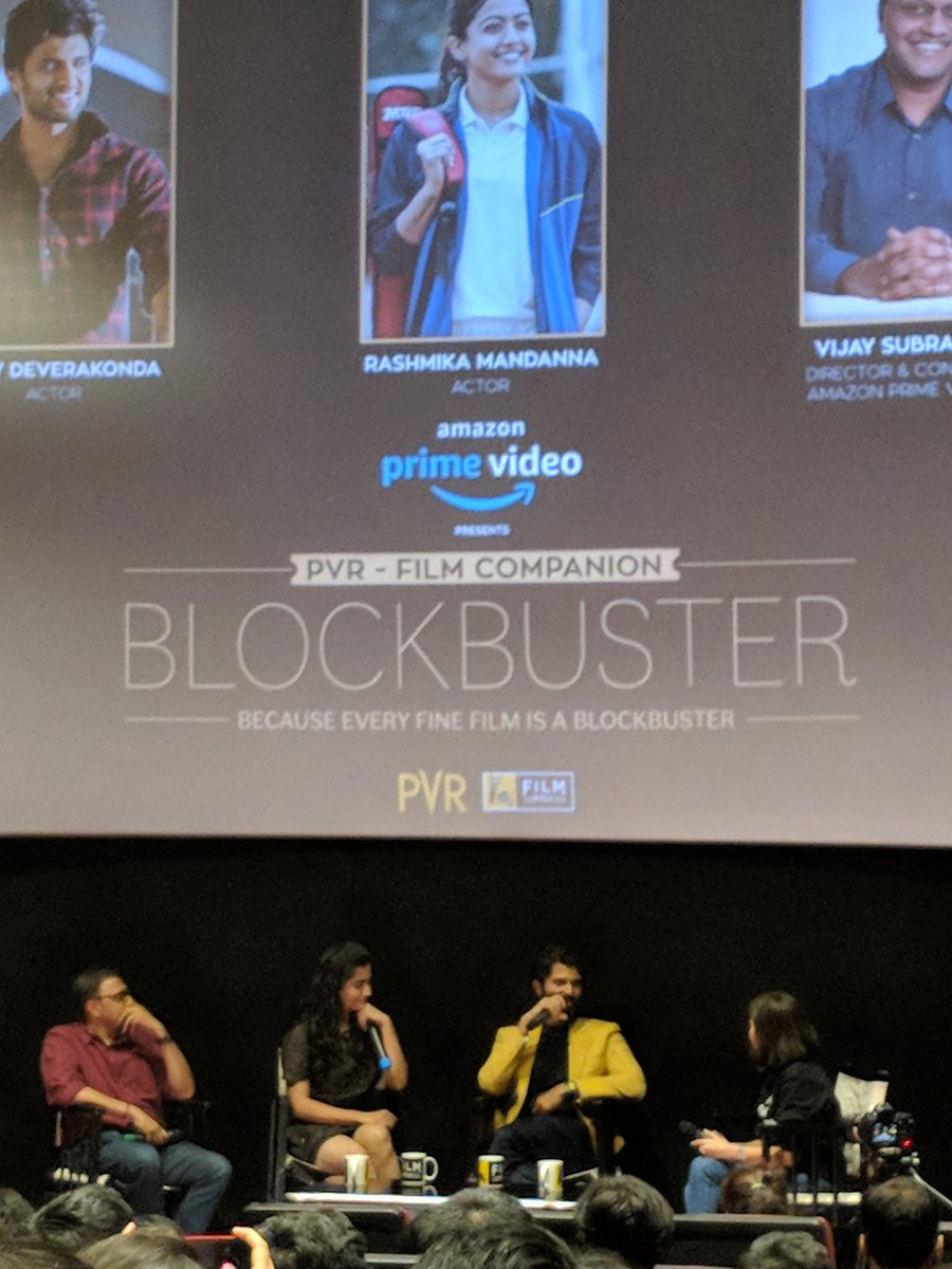 sreeparnas's tweet photo. #DearComradeScreening Compelling performances by @TheDeverakonda & @iamRashmika, an intense love story & a very likeable, soothing soundtrack. And refreshing to see a female lead play a cricketer!
#FCBlockbuster #VijayDeverakonda #RashmikaMandanna #DearComrade https://t.co/C0uJCcldCj