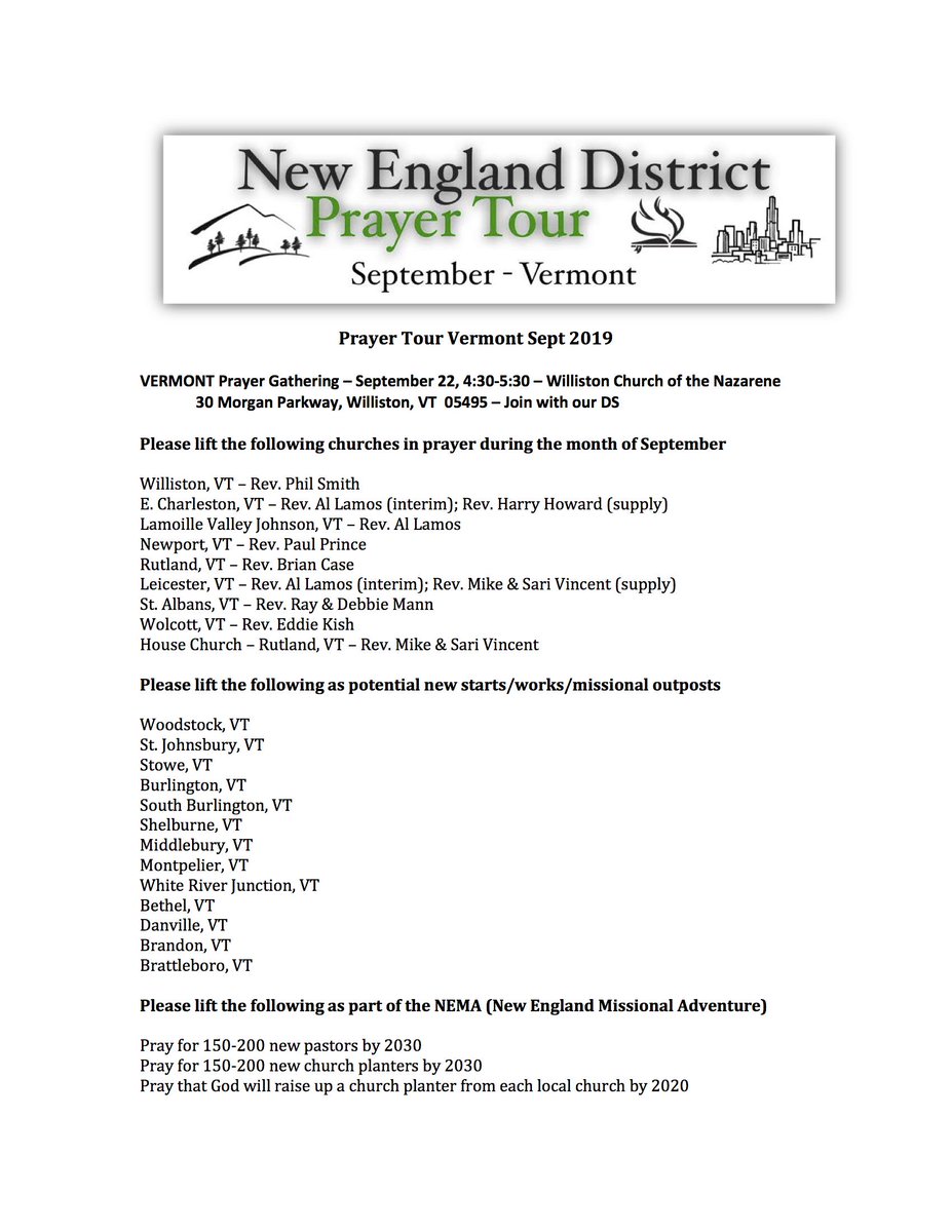 Here's an interesting thing the New England District does... a virtual prayer tour. Have you prayed for the churches on your district lately?
