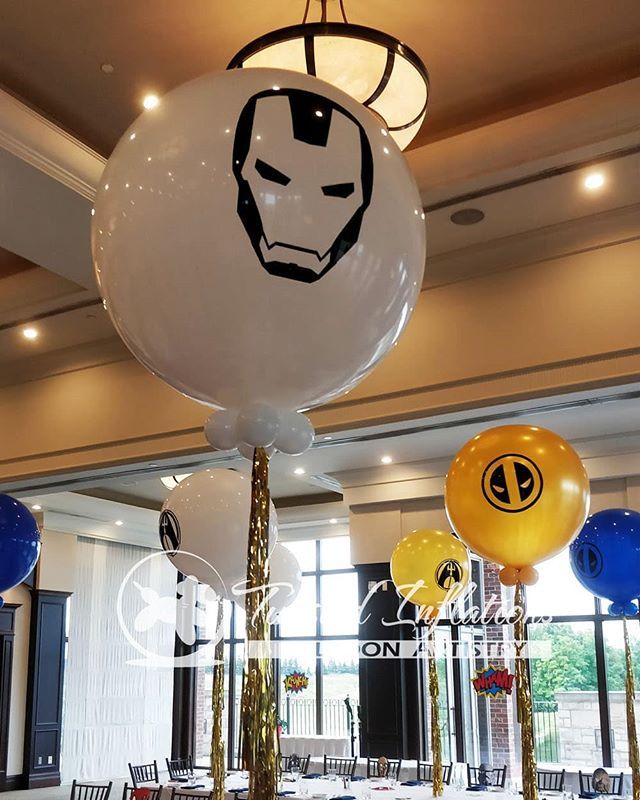 TIBalloons's tweet photo. A close up of the giant balloon centerpieces with customised #Superheroes logos. They are much bigger than their appeals in the photos.
#TwistedInflations is proudly serving #RichmondHill, #Markham, #Vaughan and #Toronto with the #BestBalloonArt in the … https://t.co/35hAgOVuBP https://t.co/l021xr1l5q