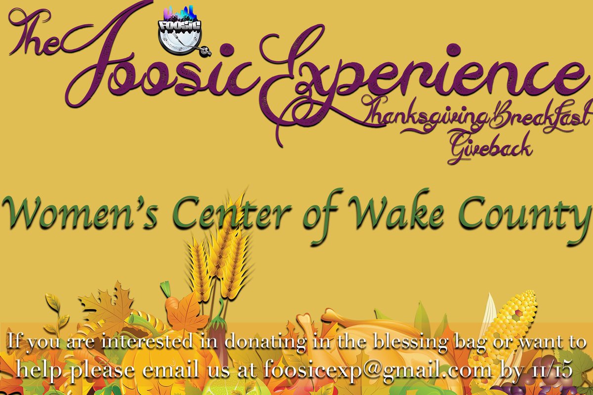 ChefTcarter1's tweet photo. Thanksgiving we will be serving breakfast that morning at the Women’s Center of Wake County! If you aren’t able to help us at the location and you’d like to donate and be a blessing please send an email to foosicexp@gmail.com by 11/15. #helpingothers #helpingthehomeless https://t.co/wAaz4vkPHA