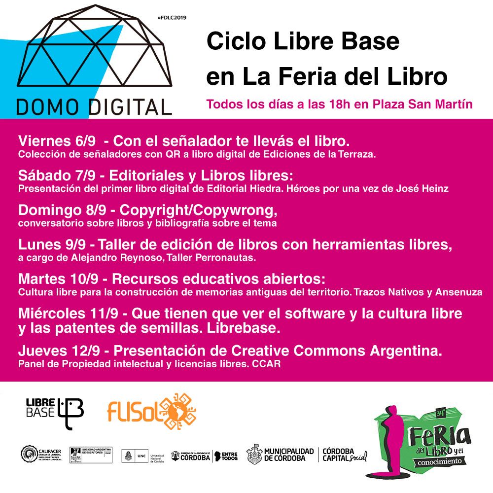 FLISoLCordoba's tweet photo. #LibreBase se suma a la @FeriadelLibroyC con su ciclo de charlas sobre tecnología y cultura libre. Charlas de todo tipo para todas las personas, mirá https://t.co/kFxBUtu7vP
#SoftwareLibre #CreativeCommons #LibrosLibres #RecursosEducativos #LicenciasLibres https://t.co/Yl5ycJizjT https://t.co/0mmD8Zk6wf