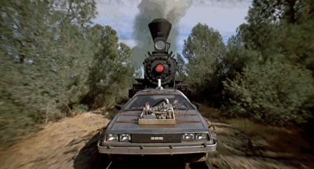 daddy2the3's tweet photo. #BackIn1885, Marty McFly and Doc Brown were using a train to push the Dolorean up to 88 miles per hour. https://t.co/DPtTfGHwVs