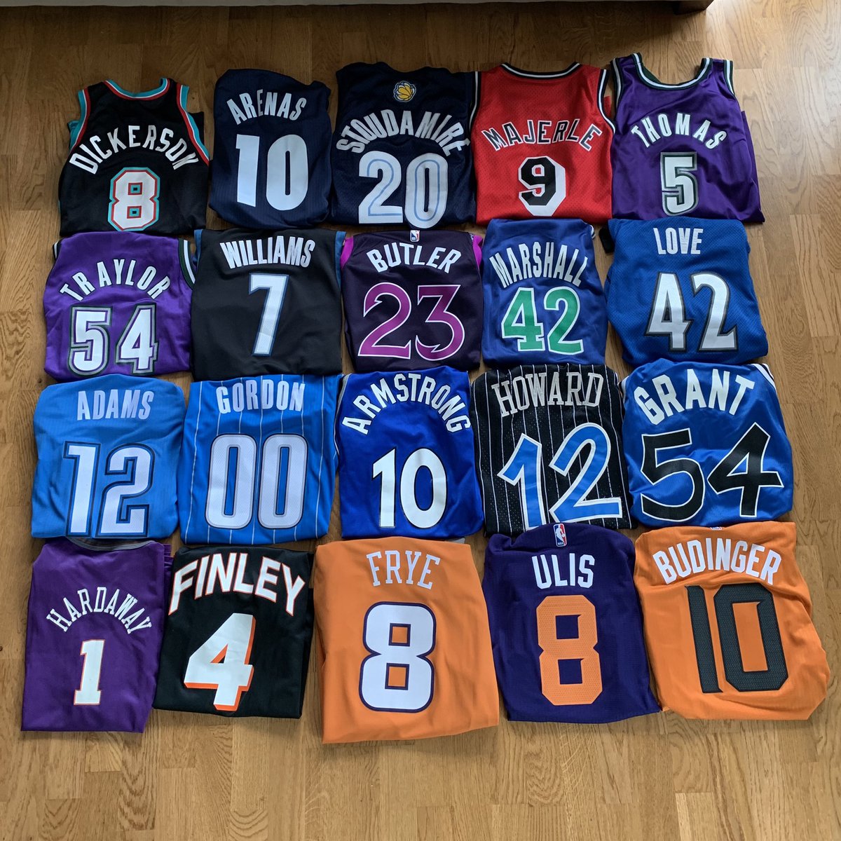 TomPhillips2's tweet photo. Officially updating my #NBAJersey collection since it’s been 4 years since the last one. Quite a few additions. #RandomJersey https://t.co/VOiF1jy3OM