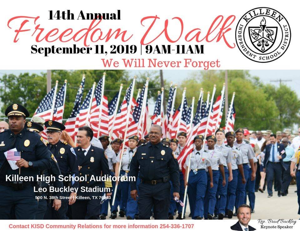 KilleenISD_'s tweet photo. Join us as we recognize and honor our local Police, First Responders and Military Soldiers.  Feel free to wear Patriotic colors and walking shoes.
⏲️When: September 11, 2019 - 9:30 AM (doors open at 9 AM) 
📍Where: Killeen High School
More information➡️ 
https://t.co/dbLE9NActW https://t.co/ujuS6Rq5Ms