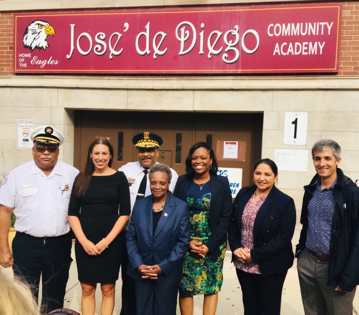 menonijackie's tweet photo. We had the privilege and honor of welcoming a number of important guests to school today! Our special visitors included: Mayor Lightfoot, CEO Jackson, Police Superintendent Johnson, Fire Commissioner Ford, Alderman LaSpata, and even Otis Wilson (Go Bears!). https://t.co/4p6awgp69a
