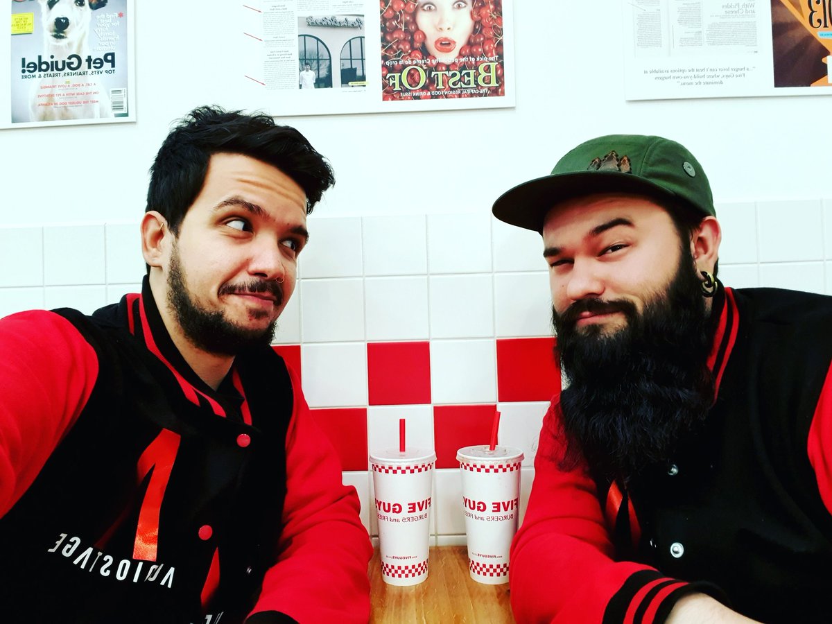 🍔 Meeting at <a href="/FiveGuysUK/">Five Guys UK</a> Milton Keynes <a href="/XscapeMK/">Xscape Milton Keynes</a> tonight, looking like FiveGuys brand ambassadors in our matching jackets 😂!! But we can assure you it's one off AudioStage merchandise! 

audiostage.co.uk 

 #audiostage #thisisgreatmusic #burgers #workinglate #music