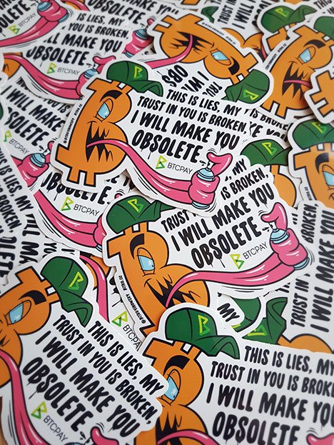 BitkoYinowsky's tweet photo. For all those who cannot make it to this year's #BalticHoneyBadger #BH2019 and the @BtcpayServer Day in Riga and get stickers. You can grab some of these custom BTCpay stickers and more at https://t.co/nfkJz5anhu #bitcoinart https://t.co/NLvg1LtNVl