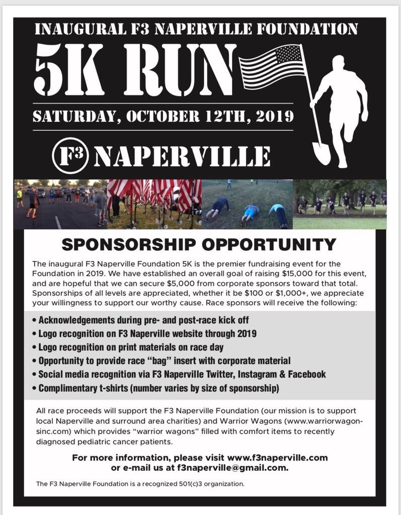 Inaugural F3Naperville 5k is gonna be FIRE!!!!  Supporting local families in need and local charities is where it’s at!!!