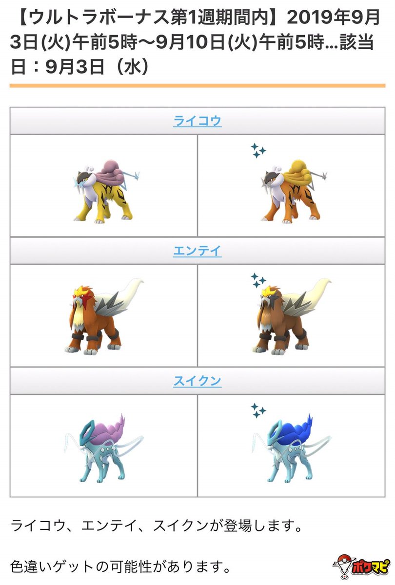 ট ইট র ポケモンgo攻略情報 ポケマピ 19年9月は毎週水曜日18時 19時にレイドアワーが開催されます T Co Jruul0khjj 9月4日 水 ライコウ エンテイ スイクン まれに色違い 9月11日 水 デオキシスの全てのフォルム 9月18日 水 ট ইট র ポケモンgo攻略情報 ポケマピ 19年9月は毎週水曜日18時 19時にレイドアワーが開催されます T Co Jruul0khjj 9月4日 水 ライコウ エンテイ スイクン まれに色違い 9月11日 水 デオキシスの全てのフォルム 9月18日 水