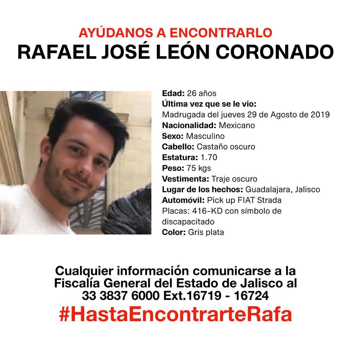 ErnestoAVaca's tweet photo. Querido @diegoluna_ ¿Nos ayudas con un RT? Es uno de mis mejores amigos y está desaparecido desde el jueves. Desapareció en Guadalajara.

#HastaEncontrarteRafa https://t.co/ec2eb6D1go