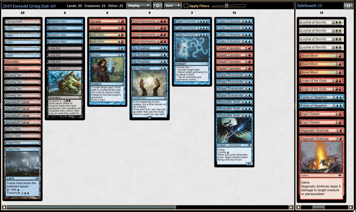 mtgwarren's tweet photo. Casual 80%+ winrate with UR Living End over my last 21 matches.  Statistically completely irrelevant, but gotta farm that twitter clout when you have these improbable runs!  Also, undefeated vs any deck running stoneforge. https://t.co/4cpFHeEn7s