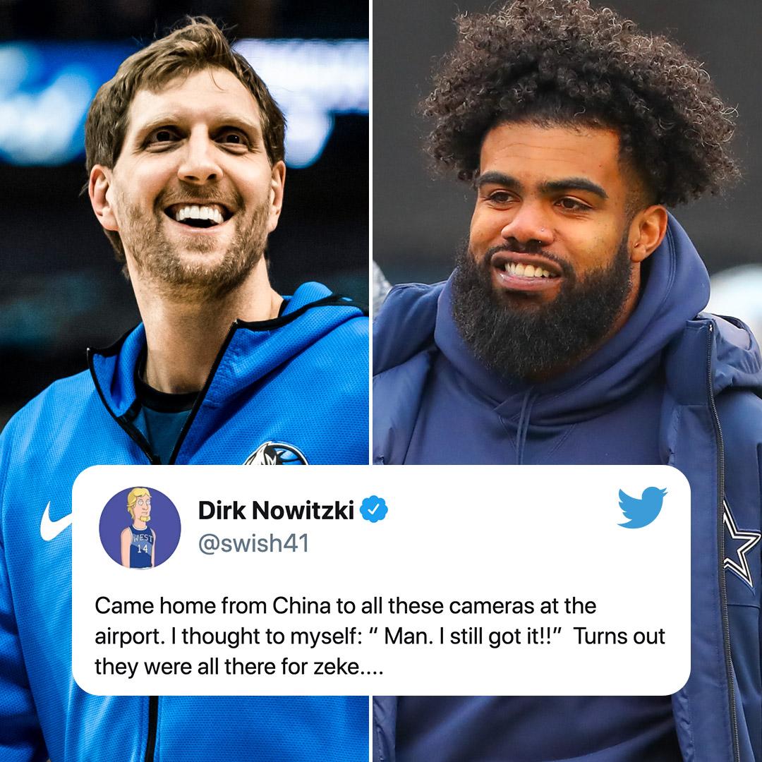 SportsCenter's tweet photo. Dirk flew into Dallas the same day as Ezekiel Elliott 🤣 https://t.co/5xujSaXbNu