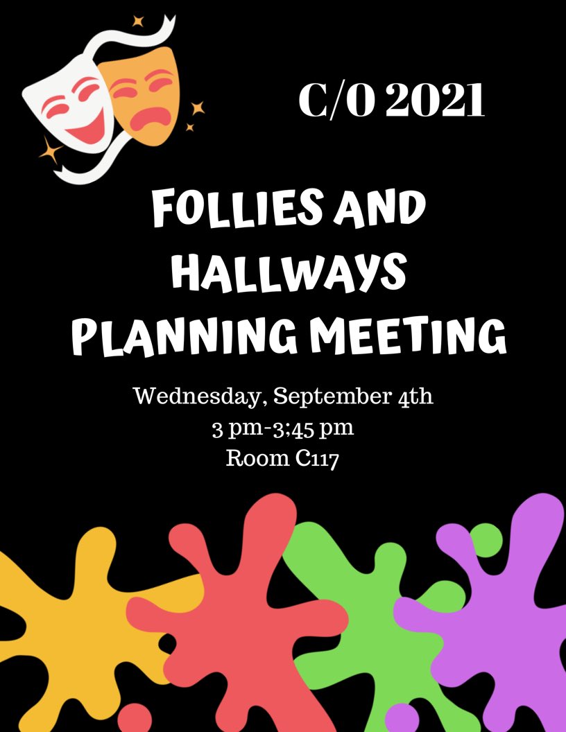 PP meeting today was a success! Remember to turn in your forms and get your mouth guards if you are planning to play! Also, tmr we will be having a follies and hallways planning meeting! Come out if you have any ideas or just want to show support for your class! See ya there!🤗