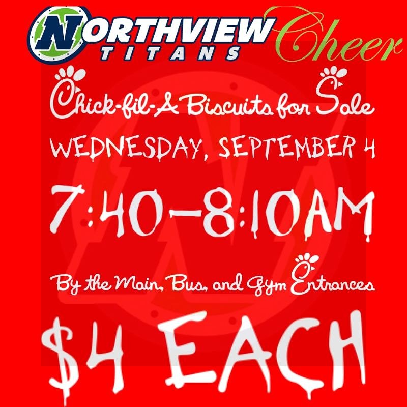 northview_cheer's tweet photo. Chick fil-a biscuits for sale tomorrow, Wednesday September 4.
#northviewhs #northview #nhs #nhscheer #northviewhighschool #cheerleaders #cheerleading #cheer #nomnom https://t.co/z8JDpmZYJo
