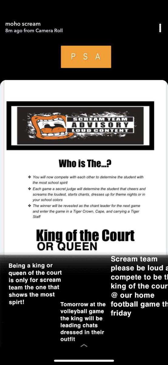 Mohoscream1's tweet photo. ❗️ATTENTION SCREAM TEAM MEMBERS❗️

BE LOUD, BE PROUD AND EARN YOUR PLACE AS KING OR QUEEN OF THE COURT 👑 👑👑 

RULES AND DIRECTIONS ARE IN THE ⬇️⬇️PICTURE BELOW⬇️⬇️

SHOW US WHO HAS THE MOST SCHOOL SPIRIT‼️‼️‼️‼️ https://t.co/wC9iMAvhRw