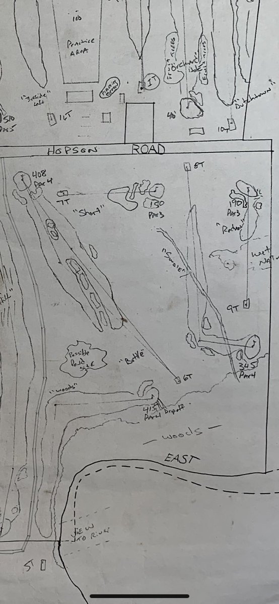GolfcourseThe's tweet image. Hopson Hills is an old dairy farm w 9 holes open and another 9 in grow in. A very laid back feel w an honor box in he clubhouse. These pics are from the hand drawn plan in the old barn which serves as clubhouse maintenance facility. Great walk on a beautiful day!