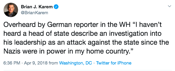 There was the time that Brian was apparently working alongside a 85+ year old German reporter who compared the Trump era to Nazi-era Germany