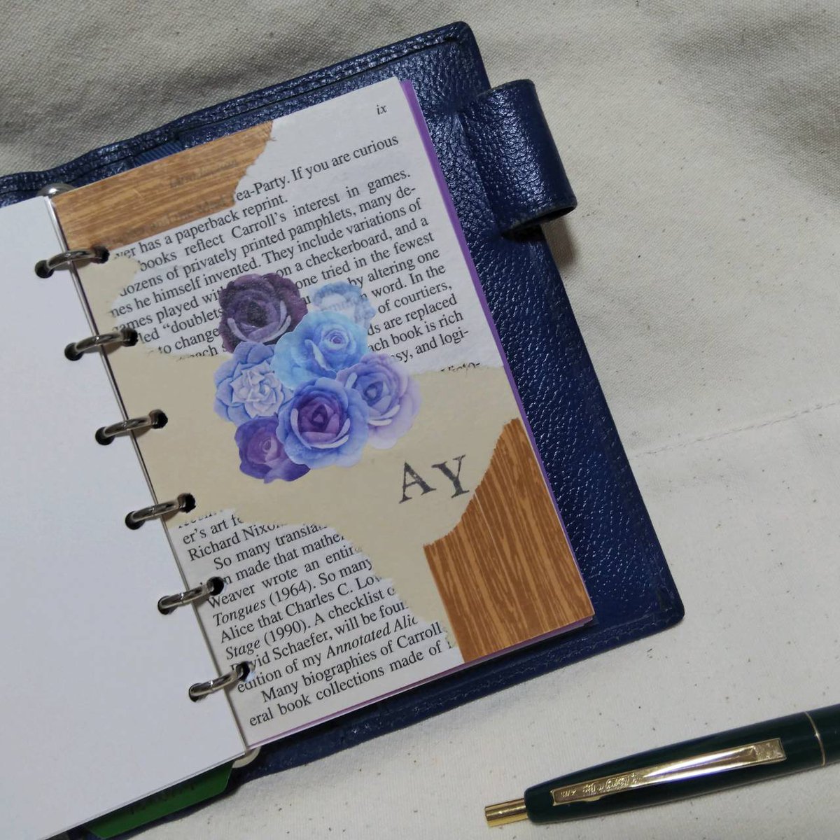 Ay アイ 青バラかわいい システム手帳 ミニ6穴 ノート 文房具 コラージュ Planner Note Artjournal Stationary Collage